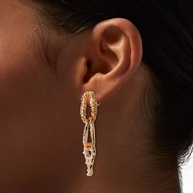 Gold-tone Embellished Link Clip-On Drop Earrings,