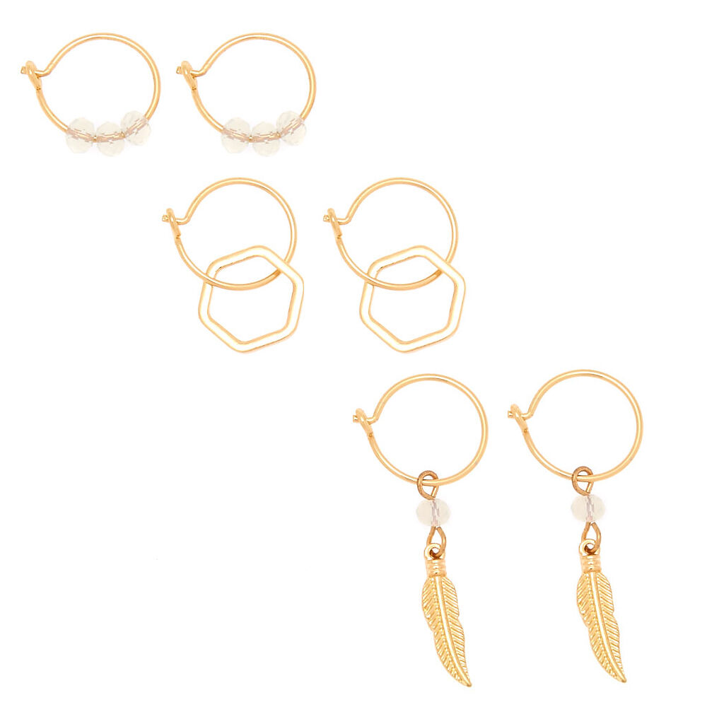 Gold Bead Mixed Earrings - Opal, 6 Pack,