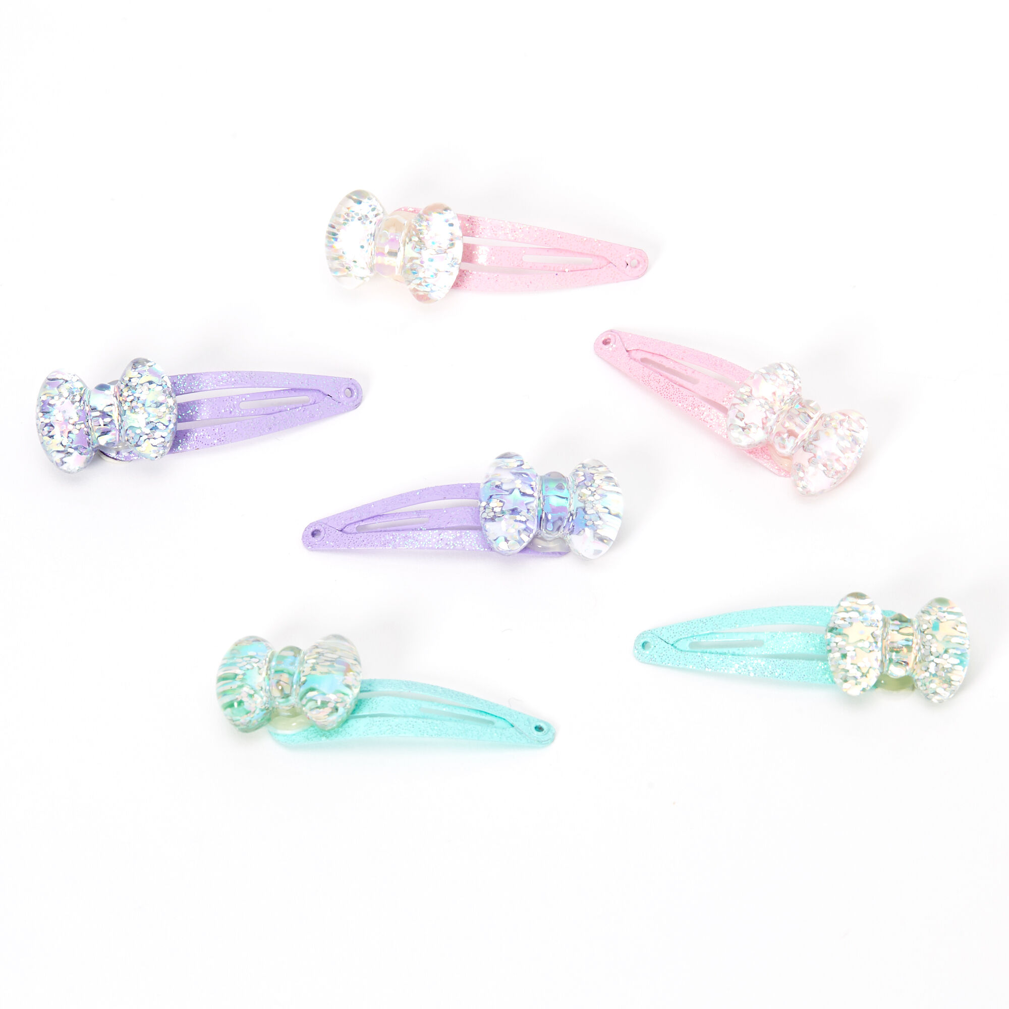 Claire's Club Pastel Glitter Bow Snap Hair Clips - 6 Pack,