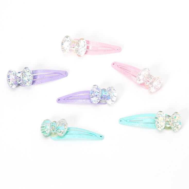 Claire&#39;s Club Pastel Glitter Bow Snap Hair Clips - 6 Pack,