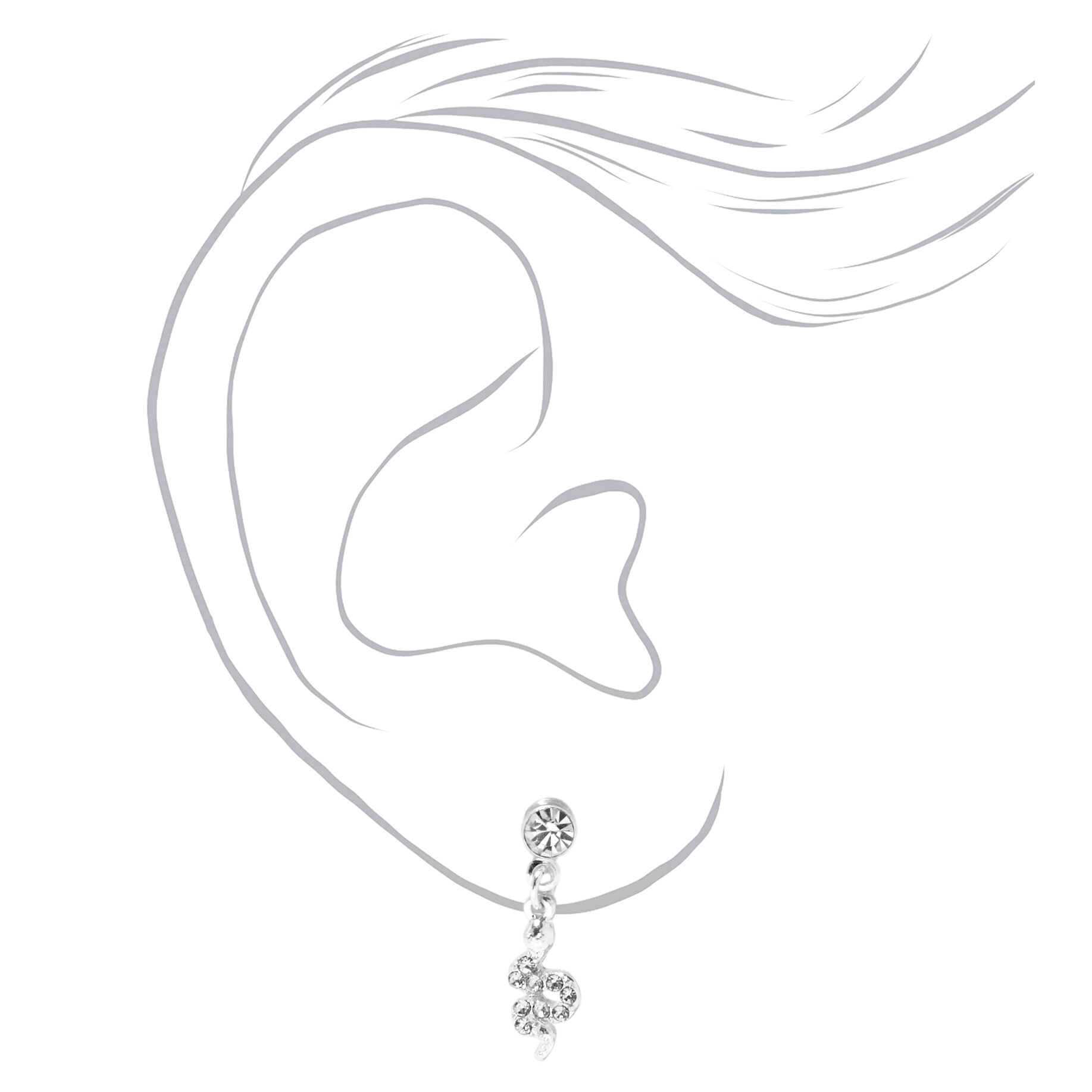 Silver 1" Crystal Snake Magnetic Drop Earrings,