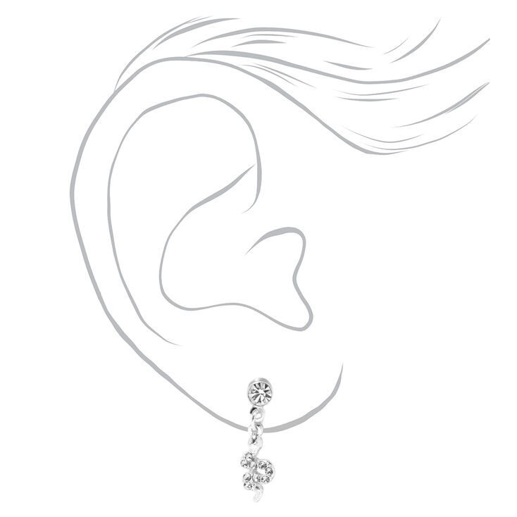 Silver 1&quot; Crystal Snake Magnetic Drop Earrings,
