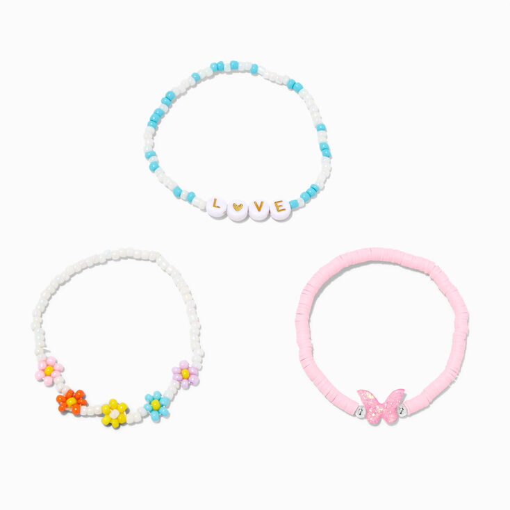 Daisy Love Butterfly Beaded Stretch Bracelets - 3 Pack,