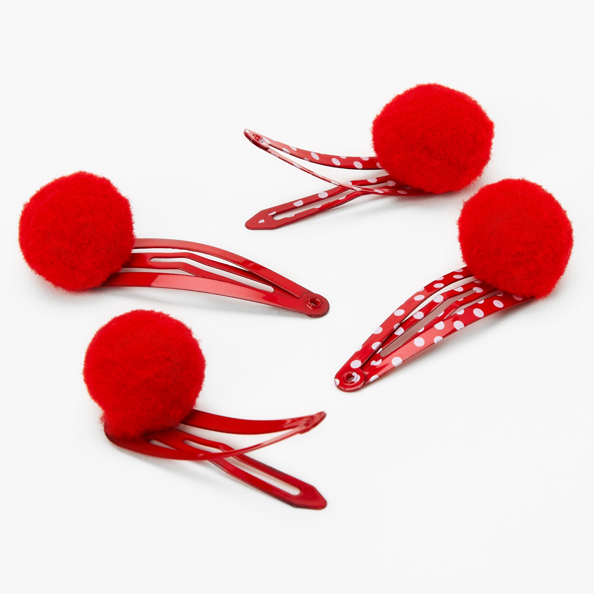 Claire's Club Pom Pom Hair Clips - 4 Pack, Red,