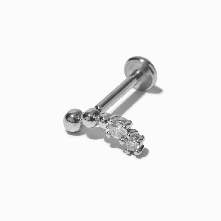 Silver-tone Stainless Steel Crystal Curve 16G Threadless Cartilage Earring,