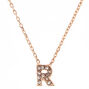 Rose Gold Embellished Initial Pendant Necklace - R,