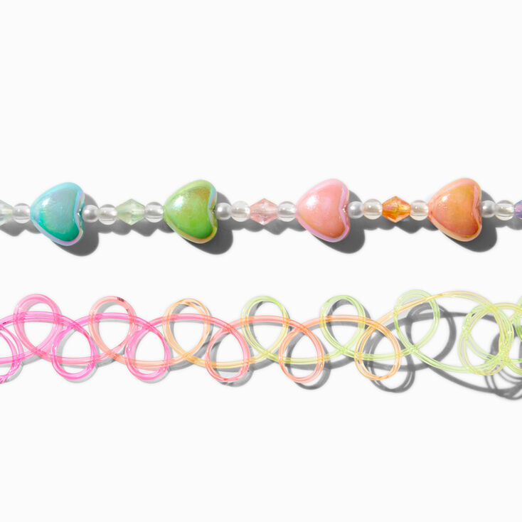 Ombr&eacute; Heart Beaded Choker &amp; Rainbow Tattoo Chokers - 2 Pack,