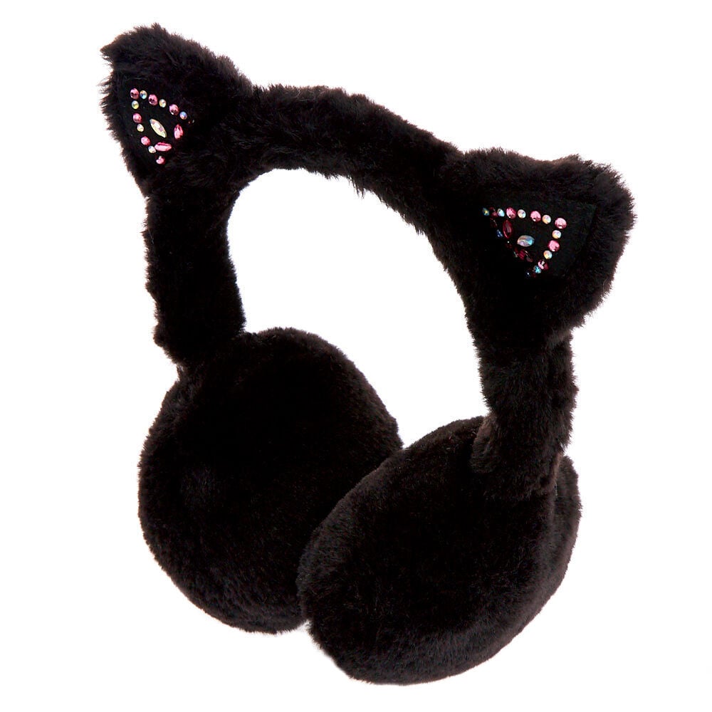 Embellished Cat Soft Ear Muffs - Black,