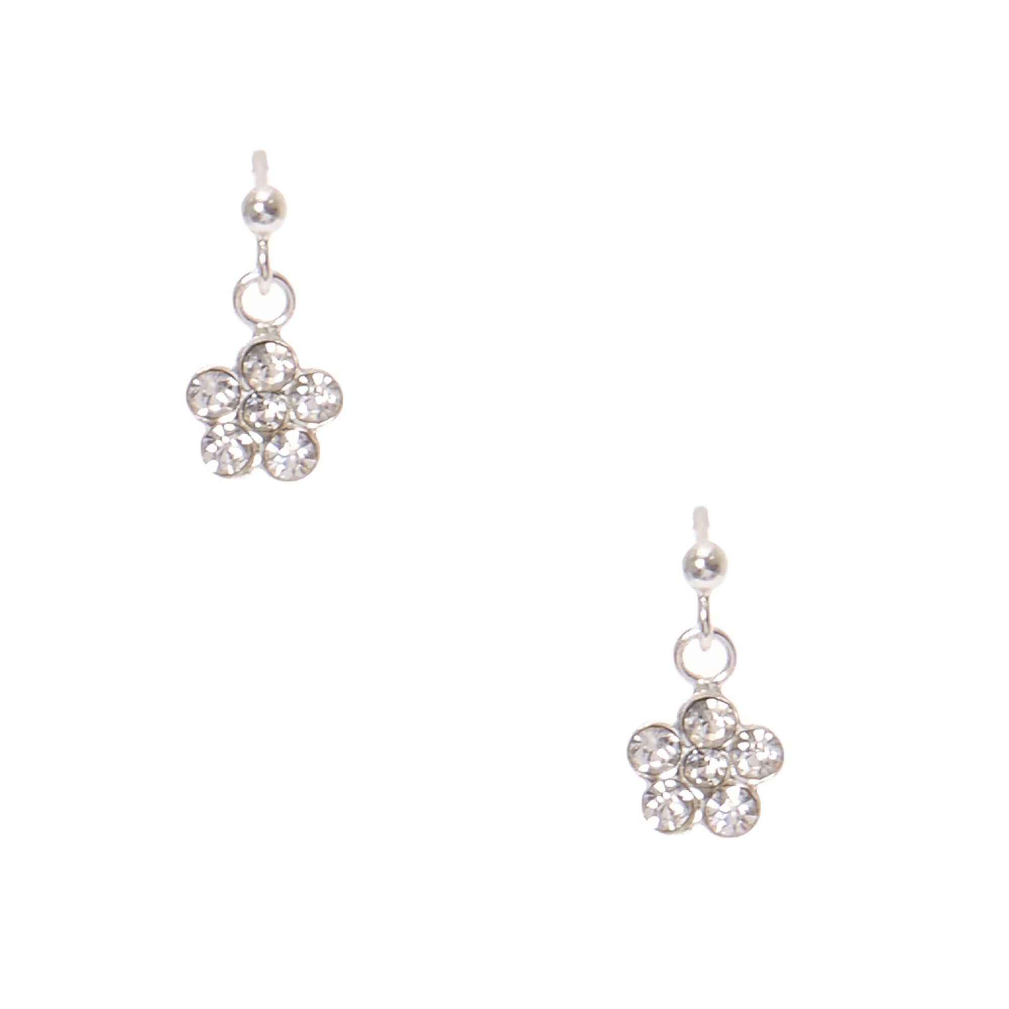 View Claires Crystal Daisy Drop Earrings Silver information