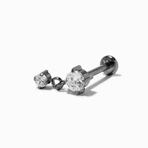 Silver-tone Titanium Cubic Zirconia 18G Dangle Cartilage Stud Earring,