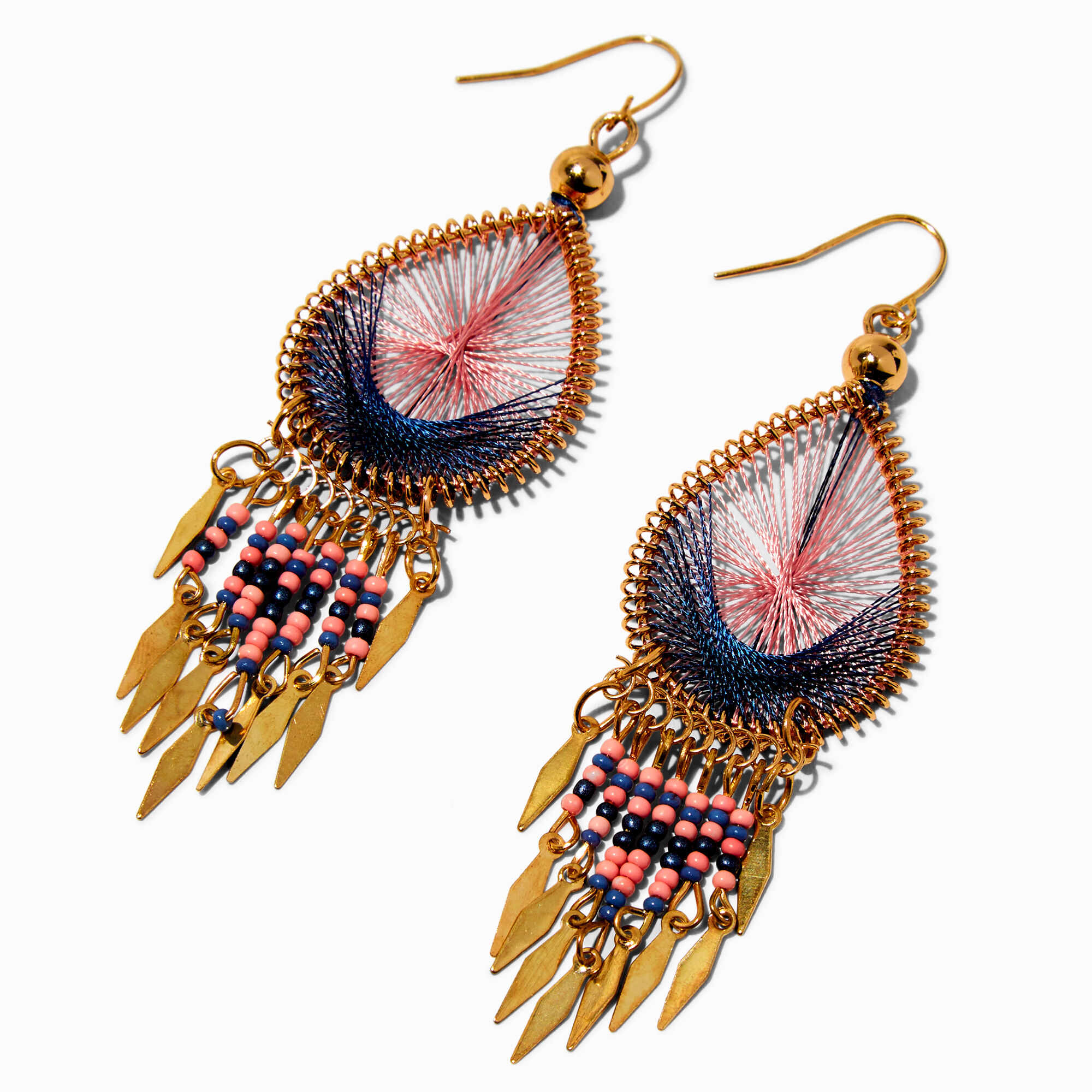 View Claires Beaded Fringe Dreamcatcher 3 Drop Earrings Gold information