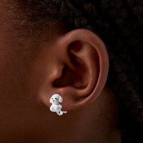 White Fuzzy Puppy Clip-On Earrings,