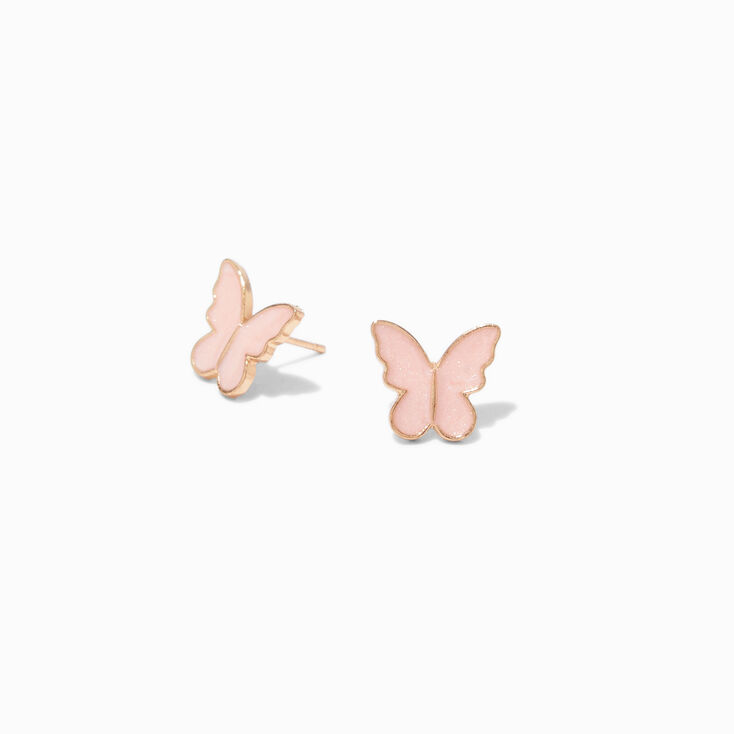 Clous d&rsquo;oreilles papillons roses,
