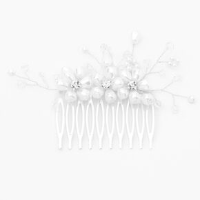 Silver-tone Pearl &amp; Rhinestone Flower Hair Comb,