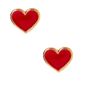 Red Enameled Heart Stud Earrings,