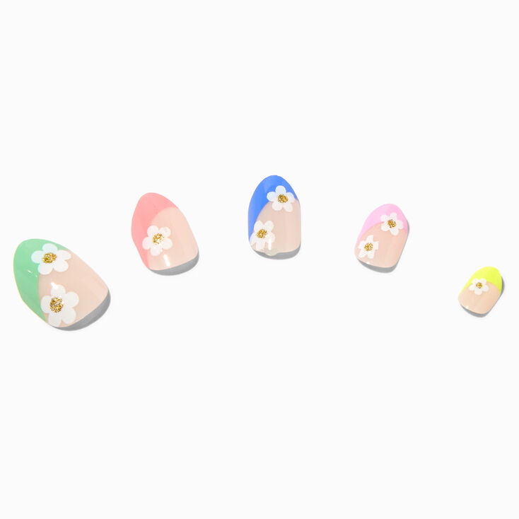 MeganPlays&trade; Claire&#39;s Exclusive Rainbow Tip Daisy Stiletto Press On Faux Nail Set - 24 Pack,