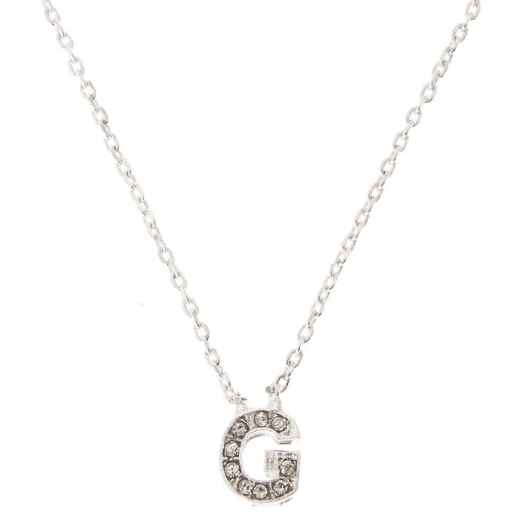 Silver Embellished Initial Pendant Necklace - G,
