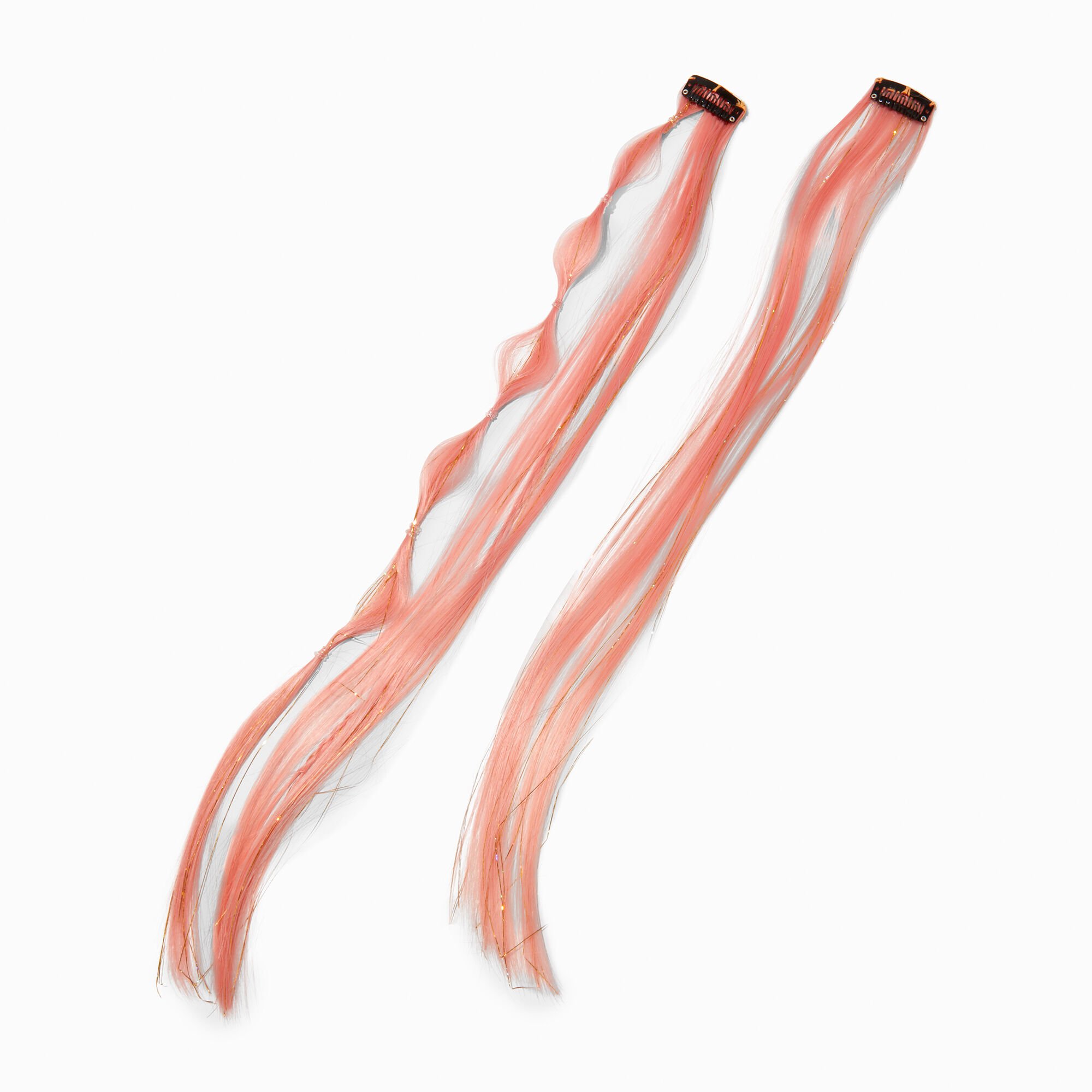 View Claires Bubble Braid Straight Faux Hair Clip In Extensions 2 Pack Peach information