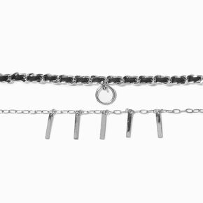 Silver-tone Bar Charm and Cord-Wrapped Bracelet Set - 2 Pack,