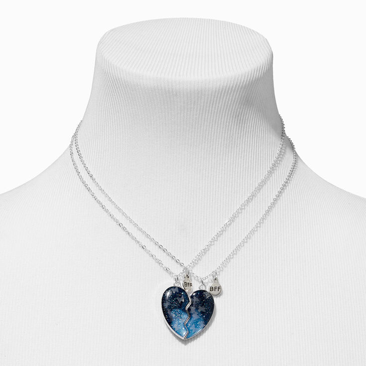 Best Friends Navy Glitter Split Heart Necklaces - 2 Pack,