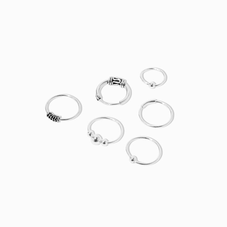 22G Sterling Silver Embellished Nose Rings - 6 Pack,