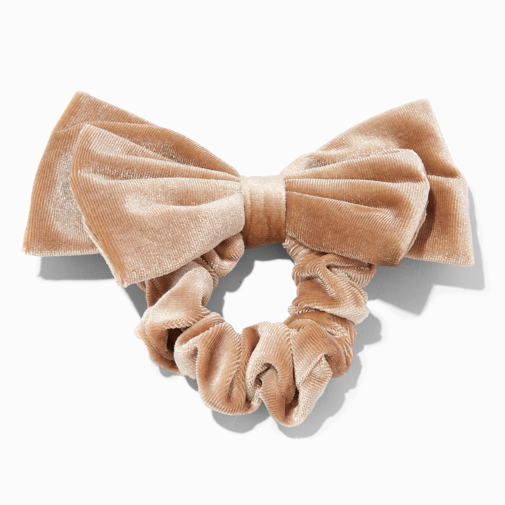 View Claires Taupe Velvet Bow Hair Scrunchie information