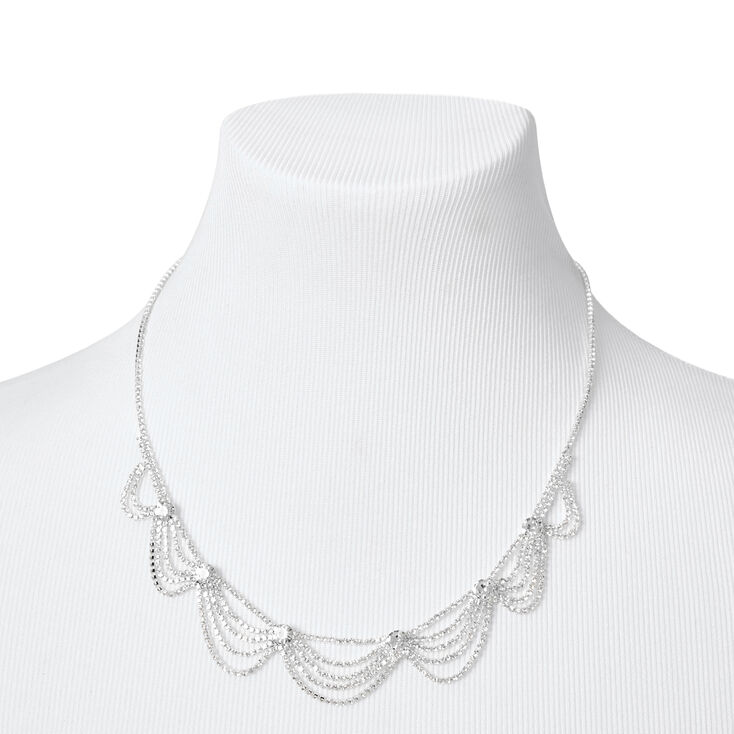 Silver Rhinestone Swag Statement Necklace,
