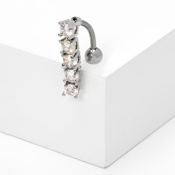 Silver 14G Crystal Top Down Belly Ring,