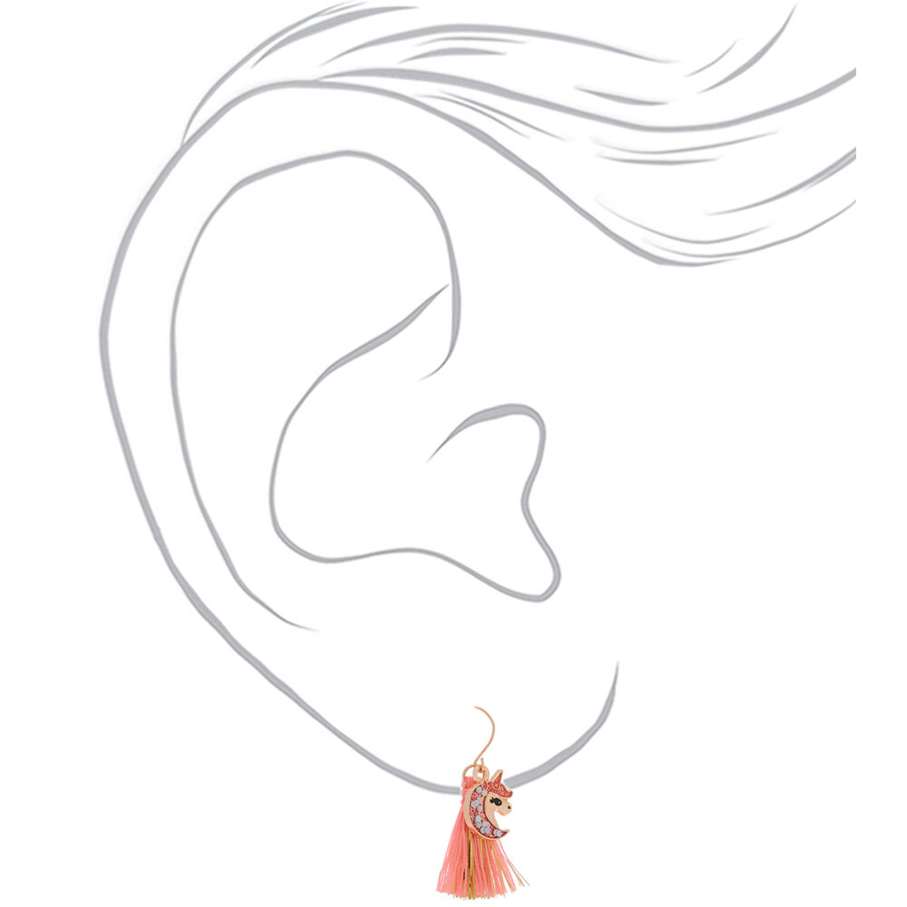 1" Glam Unicorn Tassel Drop Earrings - Coral,