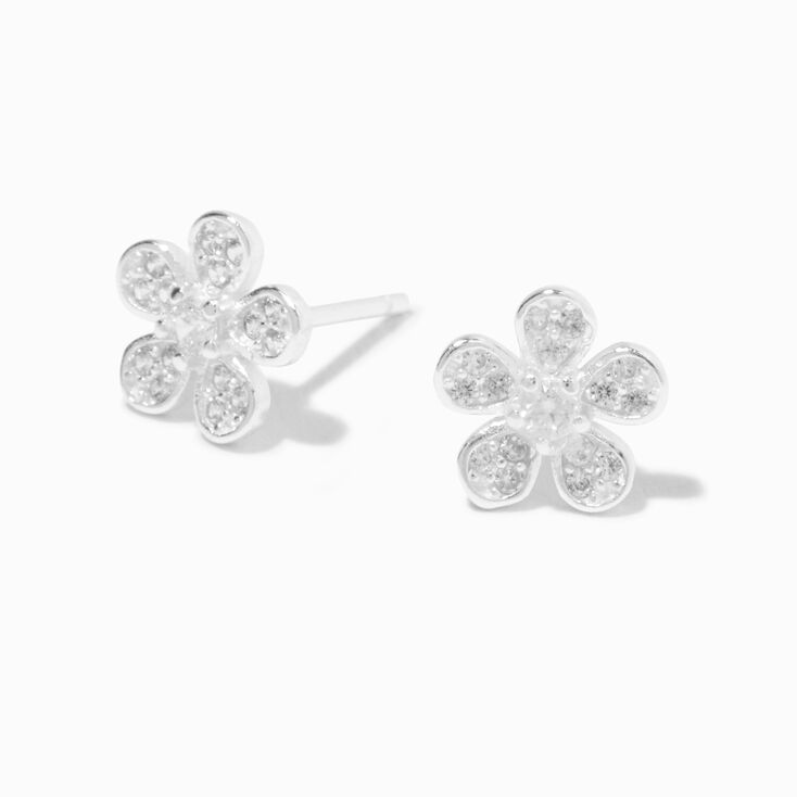 C LUXE by Claire&#39;s Sterling Silver Pav&eacute; Daisy Stud Earrings,