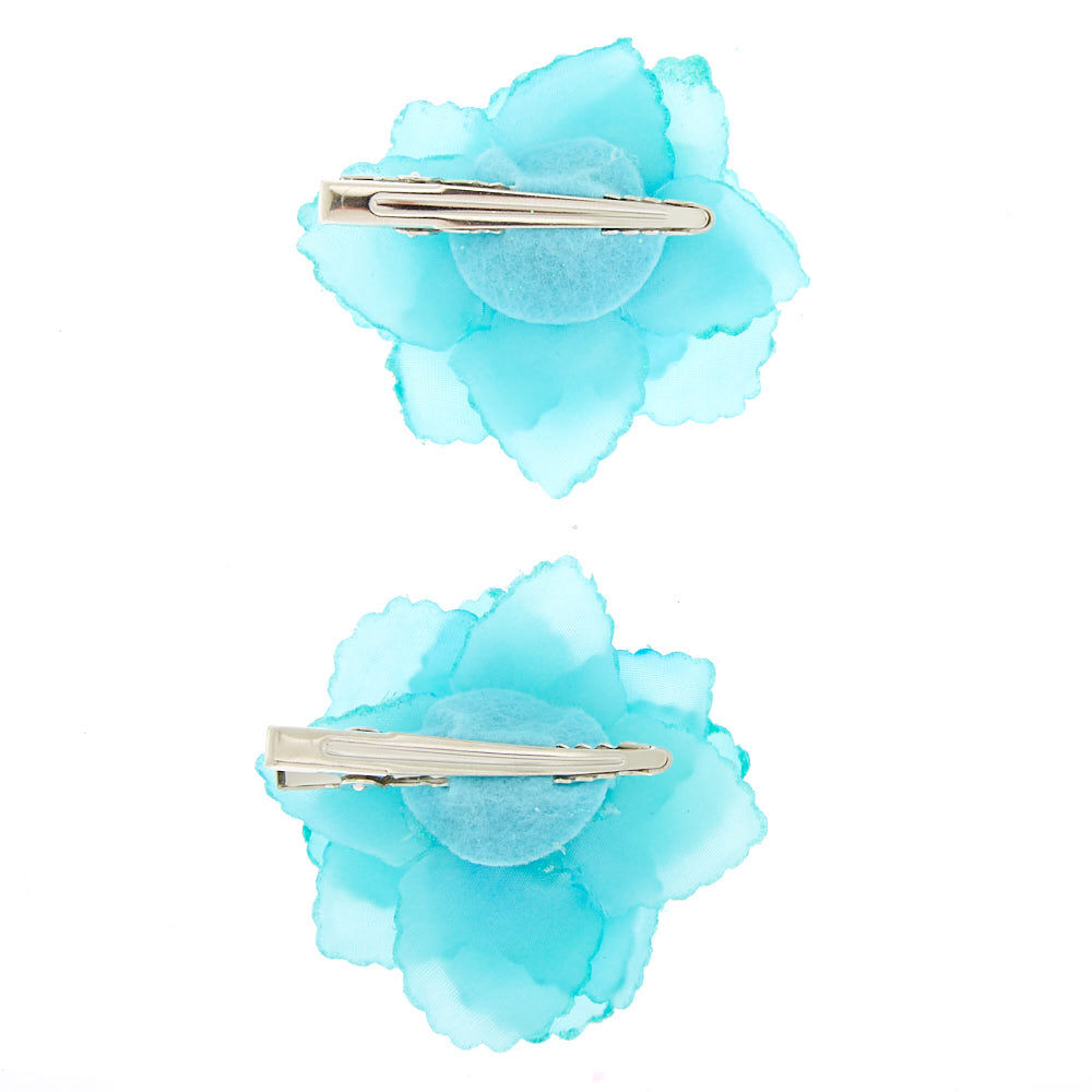 Glitter Flower Hair Clips - Turquoise, 2 Pack,