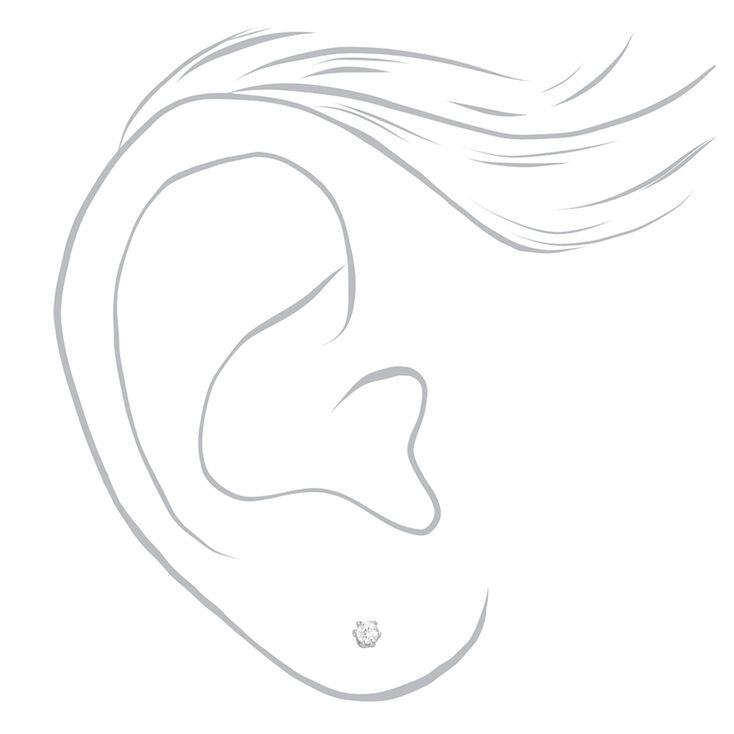 Silver-tone Cubic Zirconia 2mm Round Stud Earrings,
