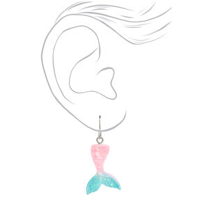 Silver 1.5&quot; Pastel Mermaid Tail Drop Earrings,