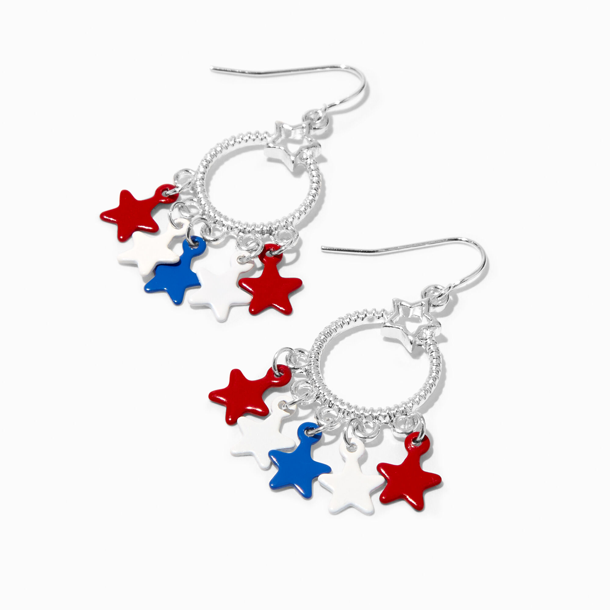 Red, White, & Blue Star Charms 1.25" Drop Earrings,