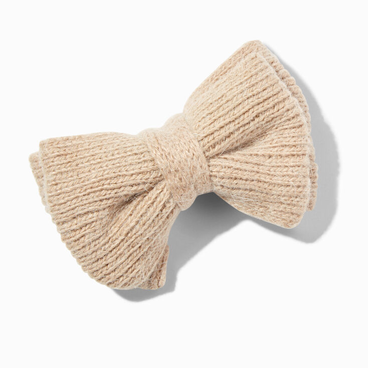 Brown Knit Hair Bow Clip,