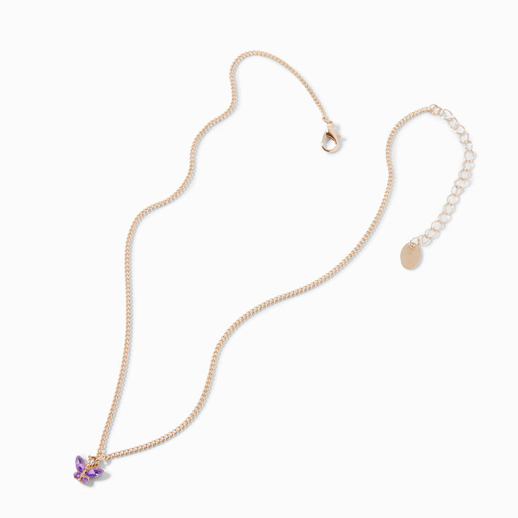 Butterfly Birthstone 16&quot; Gold Pendant Necklace - February,