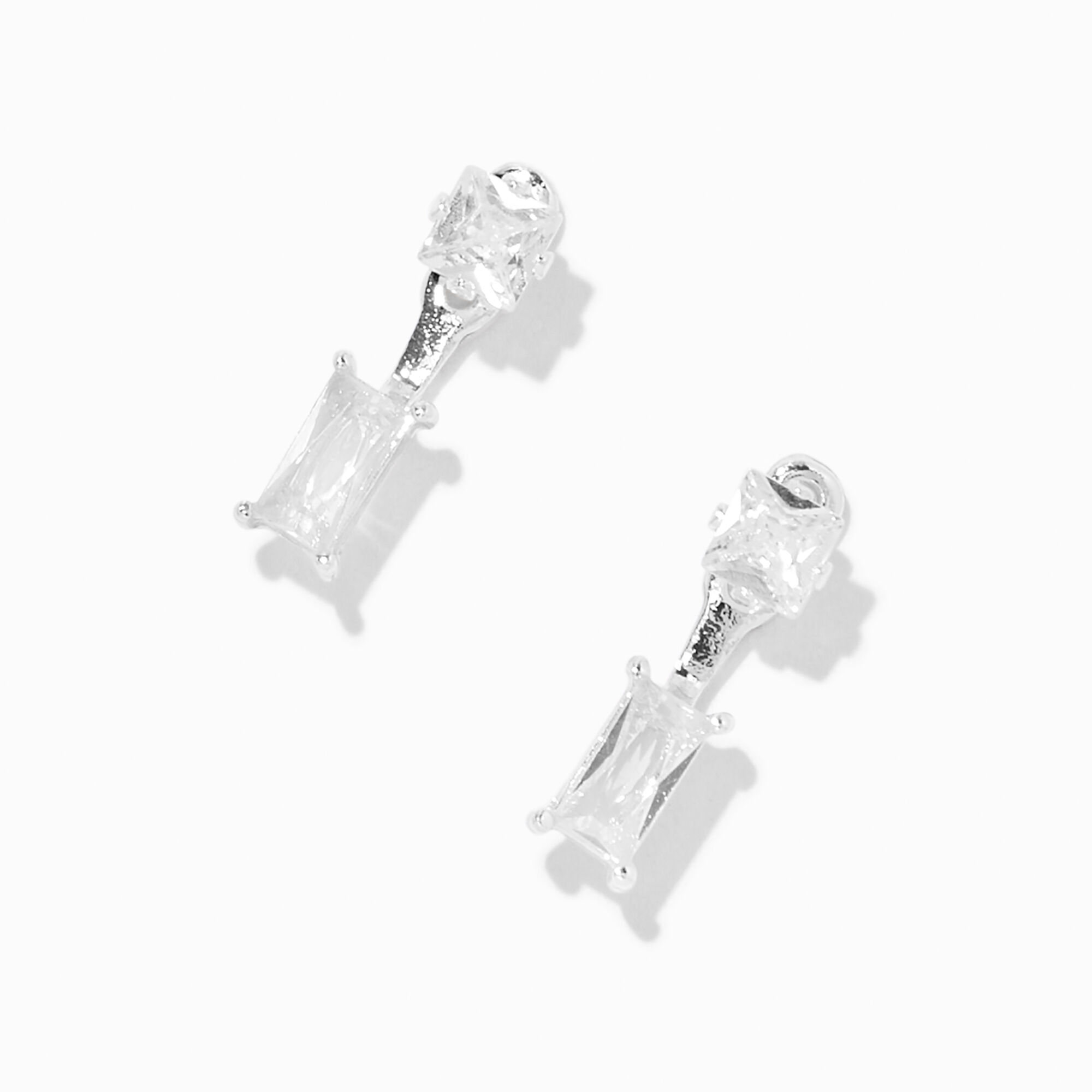 View Claires Rectangle Cubic Zirconia Front Back Drop Earrings Silver information