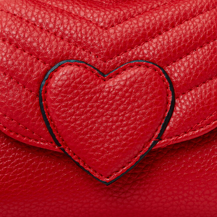 Micro Chevron Quilted Heart Crossbody Bag - Red,