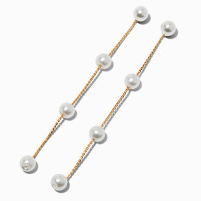 Gold-tone Linear Pearl Drop Earrings,