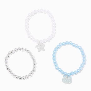 Claire&#39;s Club Snow Leopard Pearl Beaded Stretch Bracelets - 3 Pack,