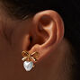 Pearl Heart &amp; Bow Clip-On Drop Earrings ,