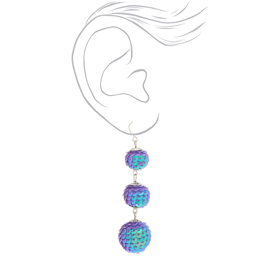 2.5" Sequin Disco Ball Drop Earrings - Purple,