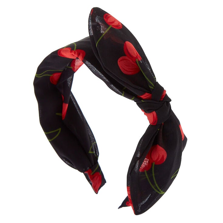 Cherry Knotted Bow Headband - Black,