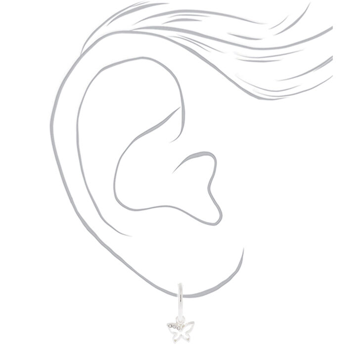 Silver 15MM Butterfly Charm Clip On Hoop Earrings,