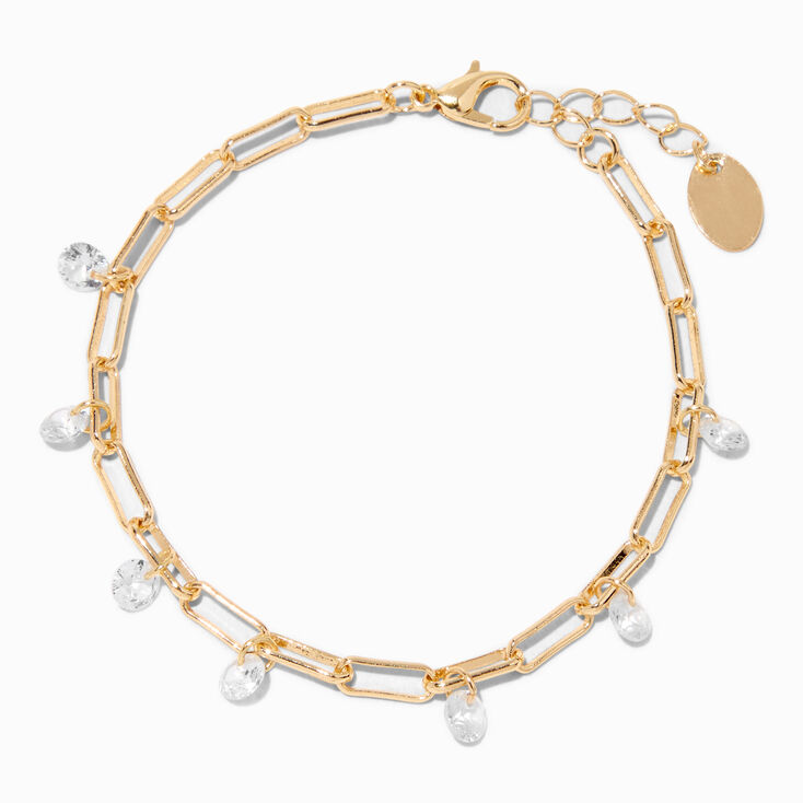 Gold-tone Paperclip Chain Cubic Zirconia Bracelet,