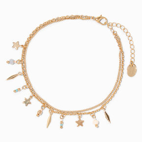 Celestial Charms Gold-tone Double Chain Anklet,