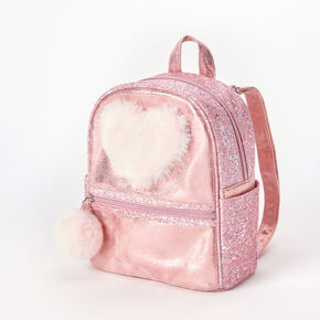 Pink Glitter Heart Mini Backpack,