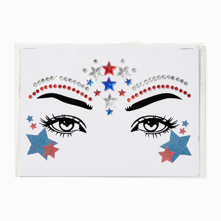 Red, White, &amp; Blue Gemstone Star Face Stickers,