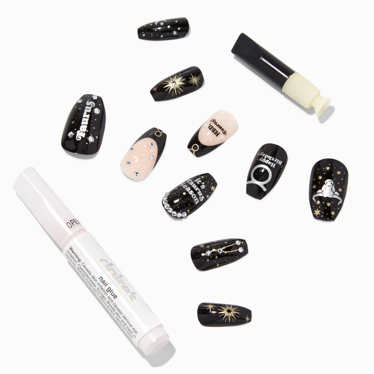 Taurus Birthday Squareletto Faux Nail Set - 24 Pack,