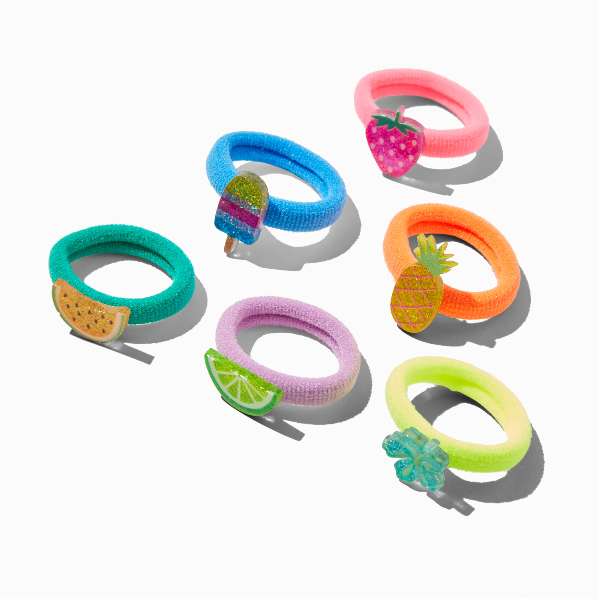 View Claires Club Summer Fruit Ribbed Hair Ties 6 Pack information